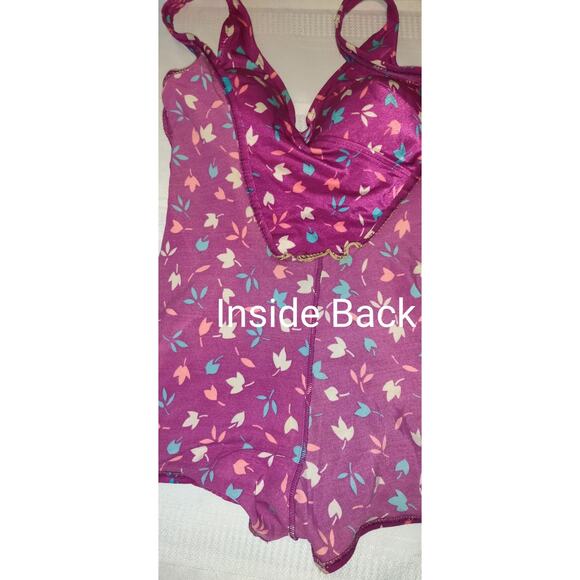 Vintage Maxine Of Hollywood Swimsuit Womens 12 Purple Pinup Floral One Piece 12 - Picture 9 of 16